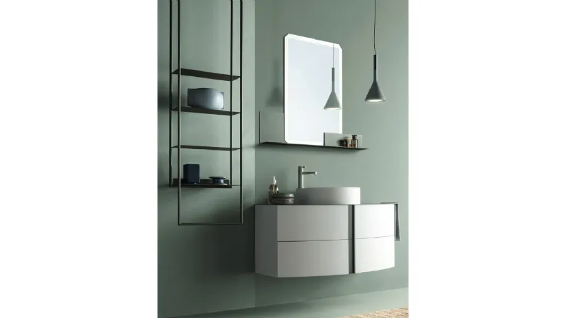 Mobile da Bagno sospeso in laccato Bianco opaco con porta asciugamani integrato Round 03 Natural Vibes di Ardeco