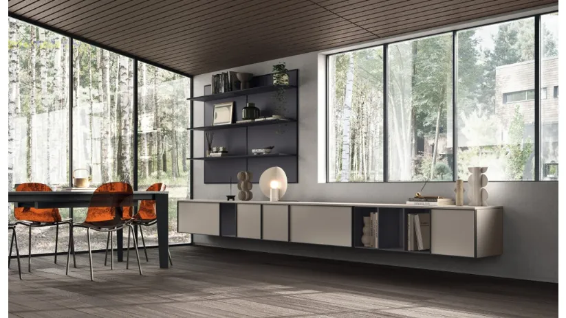 Parete Attrezzata Living Jeometrica in decorativo Soft Beige di Scavolini