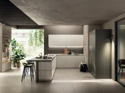 Cucina Moderna DeLinea in laccato Bianco e gres Calce Grigio di Scavolini