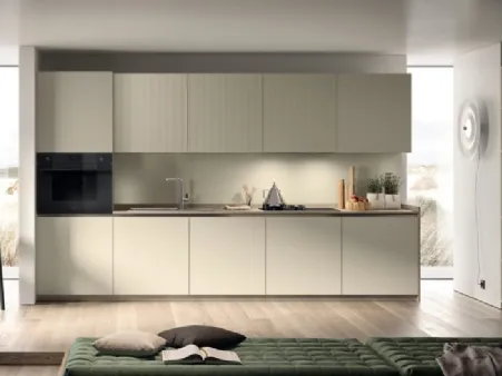 Cucina Moderna Lumina in laccato Tortora e laminato Strips Urban Gold di Scavolini