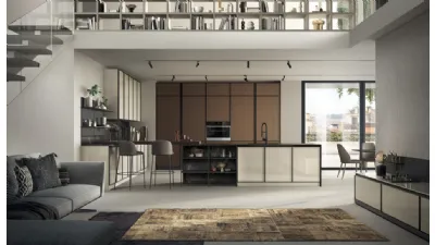 Cucina su misura Jeometrica in vetro lucido Tortora e Rovere di Scavolini