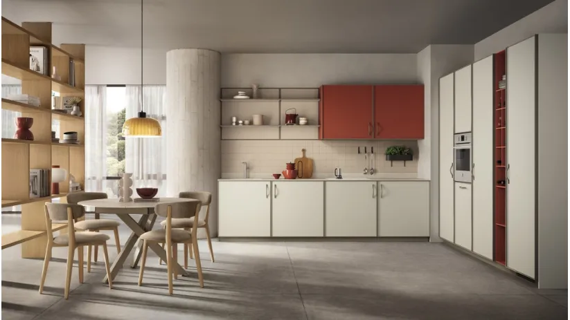 Cucina su misura Jeometrica in decorativo Bianco Puro e Paprika di Scavolini