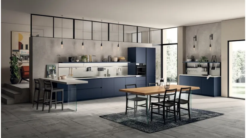 Cucina su misura Liberamente in laccato opaco Blu Moon di Scavolini